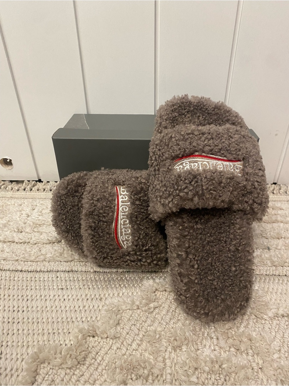 Balenciaga Kids Brown Fuzzy Slide Slippers